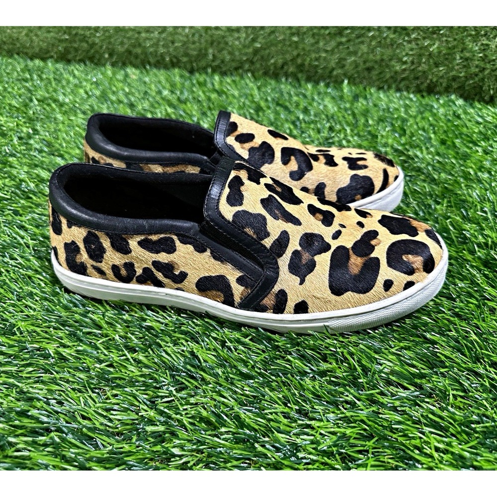 MYRA Women's Cowhide Leather Leopard Print Slip-On Flats Tan/Black US 8
